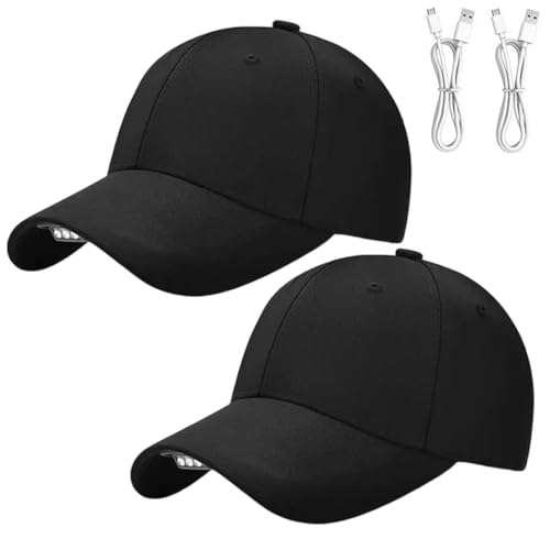 Baseball Cap with Light, Hands Free LED Baseball Cap with 5 LED Battery Powered Headlamp Hat Flashlight Hat - color: Black+black