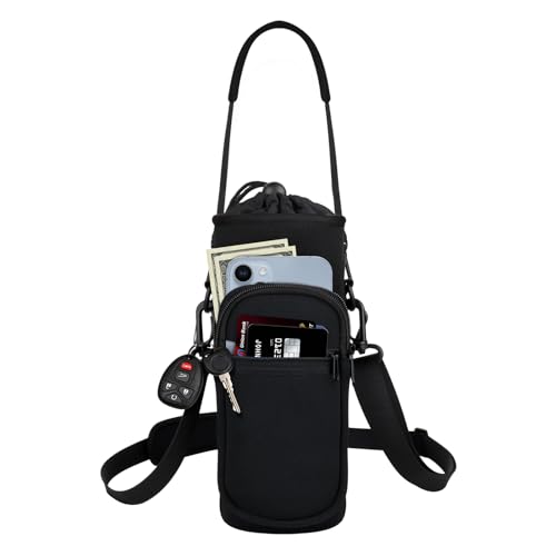 Crossbody Water Bottle Holder with Strap, Phone Pocket (Black, 40, Ounces) - color: Black