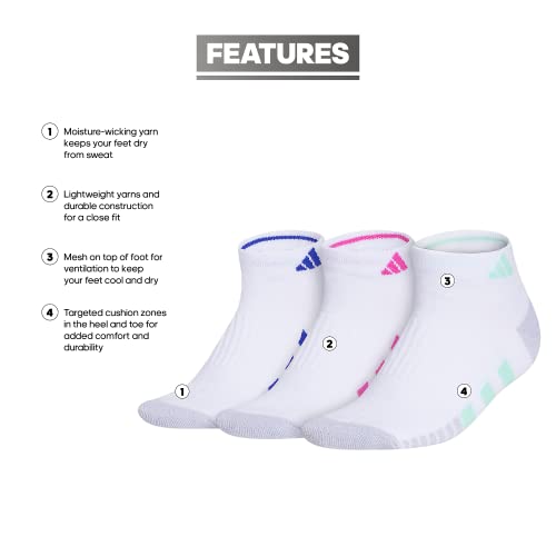 adidas Women's Cushioned Socks 3 Pairs - color: White/Pulse Mint Green/Lucid Fuchsia Pink/3.0/Low Cut, size: Medium, style: Low Cut