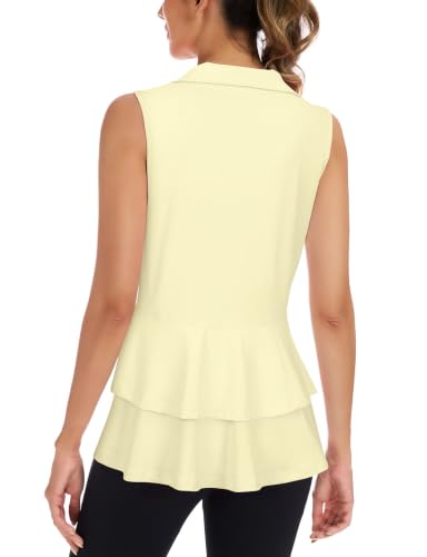 LURANEE Women's Golf Vest Athletic Top with Peplum Hem & Deep Pockets - color: Butter Yellow, size: Medium