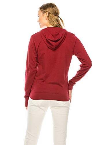 Eevee Women's Full Zip Hoodie - Lightweight Jacket Active Sweater Hooded Sweatshirt Slim Fitting Yoga Activewear - color: Burgundy, size: Large