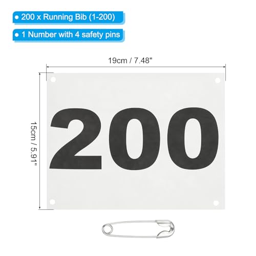 PATIKIL Tearproof Running Bib Numbers, Waterproof Race Competitor Numbers with Safety Pin - size: 7x6 Inch, style: 1-200