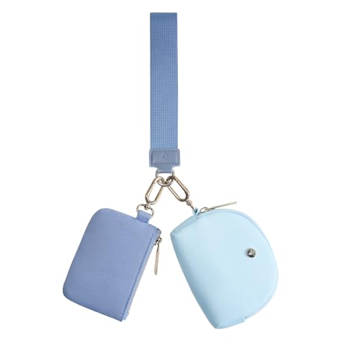 VUTUXA KeyChain Wallet Wristlet For Women Mini Zip Dual Pouch Coin Purse - color: light blue+blue