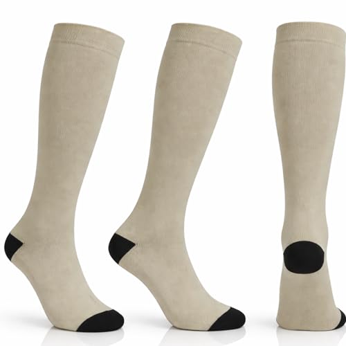 Diamond Star 6 Pairs Compression Socks for Men & Women, Knee High Socks - color: 6 Pairs Cream