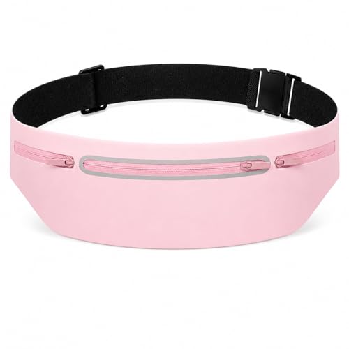 Slim No-Bounce Running Belt - Waterproof Exercise Waist Pack for Marathons, Hiking & Dog Walking - Hidden Travel Money Belt for Phones - color: Pink