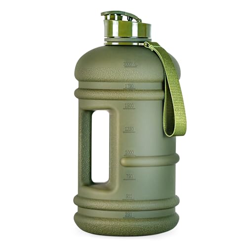 TOOFEEL 2.2 Liters Gym Big Sports Water Bottles for Men - Reusable BPA Free Plastic Clear Water Jug - Unique Water Bottles, Comfurtable to Touch and Easy to Clearn - Matte Olive Water Boottle - color: Matte Olive bottle, style: 74 oz water bottle