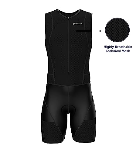 Sparx Men Competitor Triathlon Suit Mens Trisuits | Italian Technical Fabric | Soft Chamois | 4 Pockets | Bike-Swim-Run - color: Black Seams, size: XX-Large