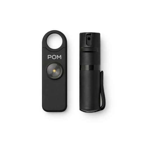 POM Pepper Spray & Personal Alarm Safety Kit – OC Self Defense Keychain Spray & Loud Emergency Alarm for Campus Safety, Women & Students - color: Black X Black, style: Pocket Clip Model
