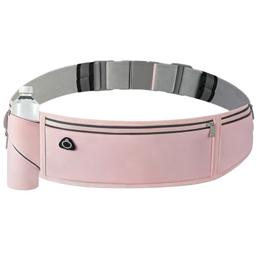 Slim Running Belt with Water Bottle Holder, Workout Fanny Pack for Men Women, Runner Marathon Jogging Belt Bag with Phone Holder, Running Waist Bag Runners Essentials, Hydration Fanny Pack - Pink - color: Pink- Bottle holder