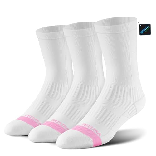 BRISIRA Coolmax Bamboo Viscose Compression Running Crew Socks Women - color: 3 Pairs White, size: 8-10