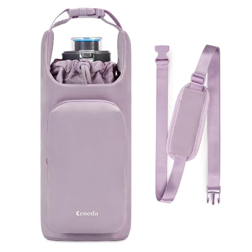 Ceneda Water Bottle Carrier Bag with Phone Pocket 32oz 40oz Tumbler Insulated Water Bottle Holder with Adjustable Shoulder Strap Carrier Sling Bag (Purple) - color: Purple