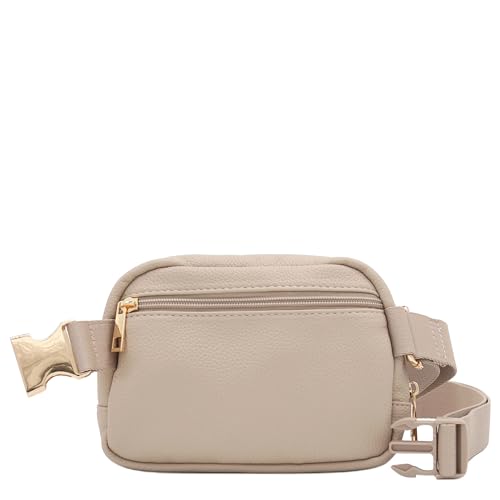 Lightweight Soft PU Pebbled Leather Sling Fanny Pack Belt Bag with Gold Metal Buckle (Travertine) - color: Travertine