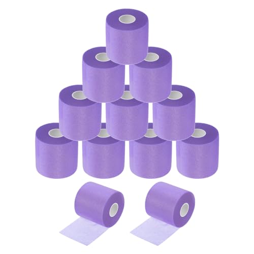 MECCANIXITY 12 Rolls Pre Wrap Athletic Tape 30 Yard x 2.8" Foam Under Wrap Tape Sports Prewrap Headband for Ankles Wrists Hands Knees - color: Purple
