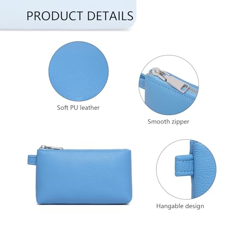Small Makeup Bag for Purse, Leather Cosmetic (Gentian Blue) - color: Gentian Blue