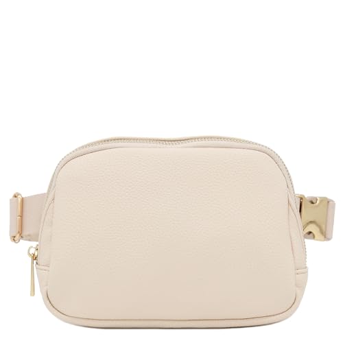 Lightweight Soft PU Pebbled Leather Sling Fanny Pack Belt Bag with Gold Metal Buckle (Nude) - color: Nude