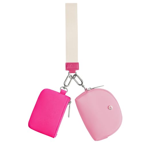 VUTUXA KeyChain Wallet Wristlet For Women Mini Zip Dual Pouch Coin Purse - color: rose red +pink