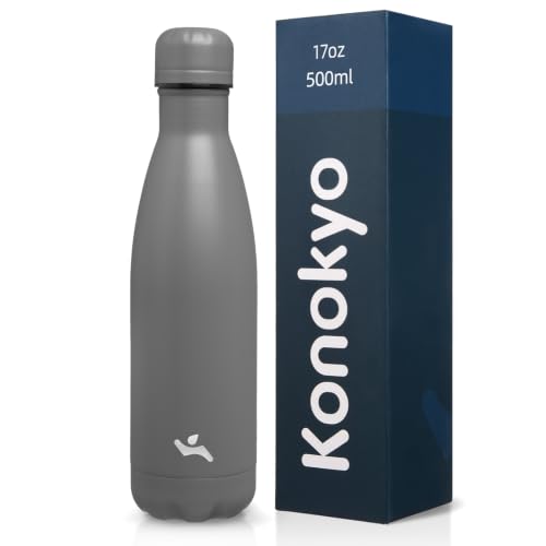 Konokyo 17 oz Insulated Stainless Steel Water Bottle, Gray - color: Gray, size: 17 Ounces