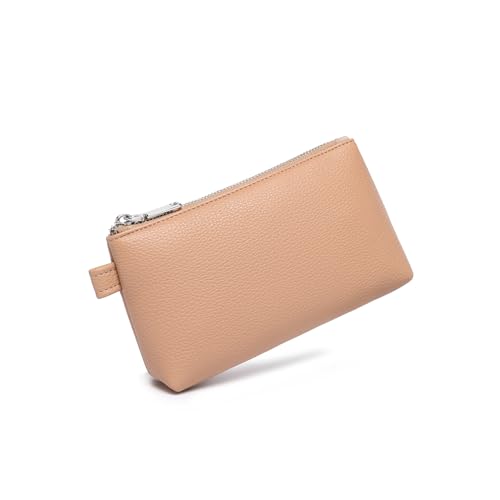 Small Makeup Bag for Purse, Leather Cosmetic (Camel Pink) - color: Camel Pink