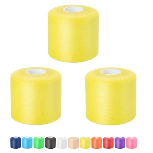 Pre Wrap Athletic Tape 3 Pack, 2.76 Inch x 30 Yards Foam Underwrap, Yellow - color: Yellow