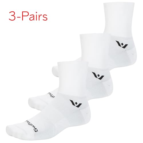 Swiftwick- ASPIRE (3 Pairs) Quarter Crew Cycling & Trail Running Socks, Compression Fit - color: White-circuit, size: Medium
