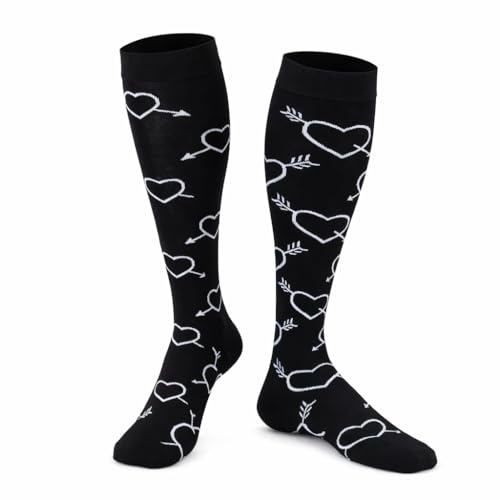 COUVER Unisex Graduated Athletic Compression Socks - color: Black White Heart, size: Small-Medium