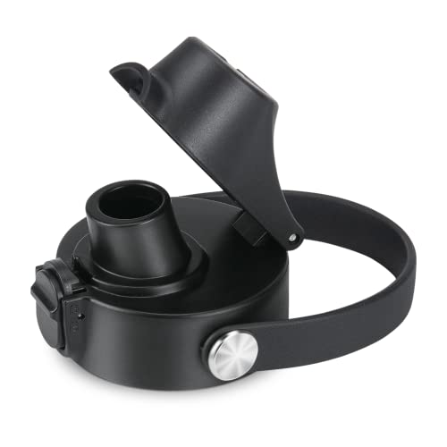 Auto Spout Lid for HydroFlask Wide Mouth Sport Water Bottles, Replacement Lid for Hydro Flask Wide Mouth 12, 16, 18, 32, 40, 64oz, Chug Lid with Flexible Handle, Button Lock, Black - color: Black