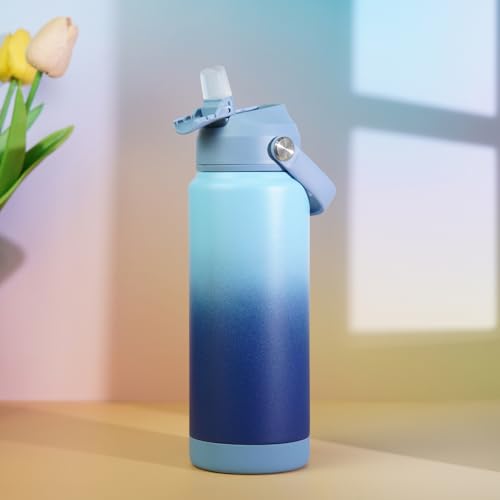 BJPKPK 24oz Insulated Water Bottle, Stainless Steel Bottle with Straw Lid - color: Sky, size: 24 Ounces