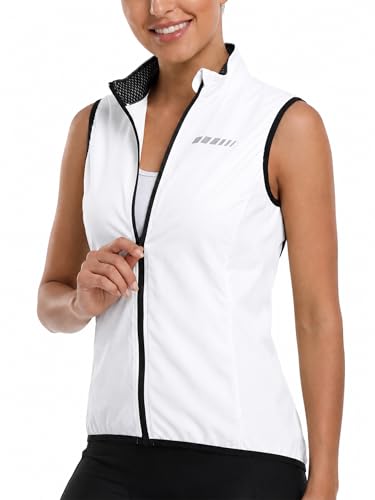 qualidyne Women's Windproof Cycling Vest, Full-Zip Bike Jacket with Pocket - color: White, size: X-Large