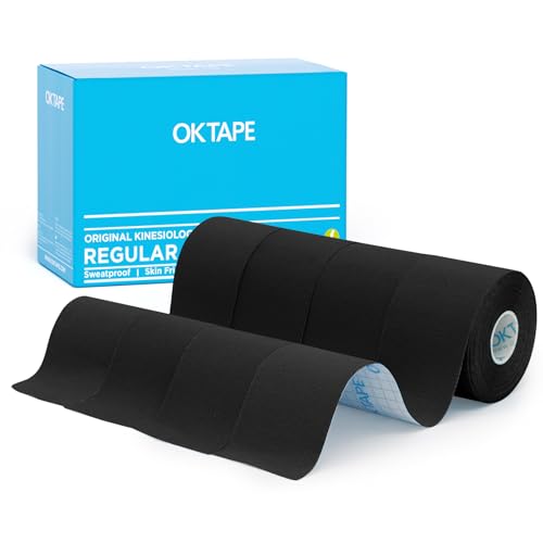 OK TAPE Kinesiology Tape (4 Pack) Latex Free Cotton Uncut 2in x 16.4ft - color: Black, size: 4 Rolls