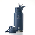 IDEUS 32oz Insulated Stainless Bottle with 2 Leakproof Lids, Navy Blue - color: Navy Blue, size: 32 Ounces