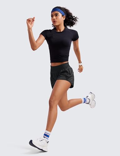 CRZ YOGA High Waisted Running Shorts 2.5" - color: Black, size: X-Small