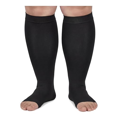 MGANG Plus Size Medical Compression Stockings for Women & Men, Open Toe - color: Knee High Open Toe Black, size: 6X-Large