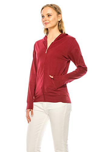 Eevee Women's Full Zip Hoodie - Lightweight Jacket Active Sweater Hooded Sweatshirt Slim Fitting Yoga Activewear - color: Burgundy, size: Large
