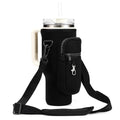Water Bottle Carrier Bag Holder with Phone Pocket Adjustable Strap for Stanley 30 40oz, Insulated Neoprene Cover Sleeve Sling Crossbody Bag for Walking Camping Hiking Travelling - color: Black-1
