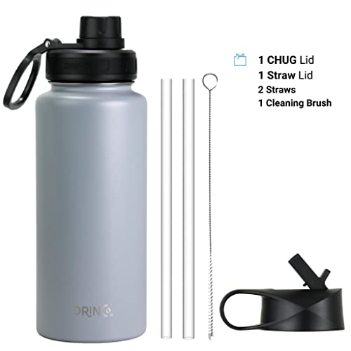 Drinco Stainless Steel Water Bottle Spout Lid Vacuum Insulated Double Wall Water Bottle Wide Mouth Leak Proof Keep Cold Sport Camping Hiking (32oz Grey) - color: 32oz Grey