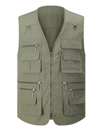 Gihuo Men's Fishing Vest Utility Safari Travel Vests with Multi Pockets - color: Army Green, size: 3X-Large