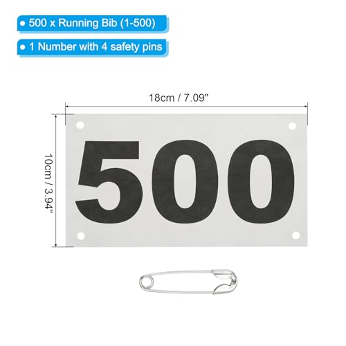 PATIKIL Tearproof Running Bib Numbers, Waterproof Race Competitor Numbers with Safety Pin - size: 7x4 Inch, style: 1-500