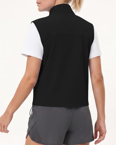Locachy Women's Lightweight Running Vest Stand Collar Zip Up Summer Waistcoat Sleeveless Jacket for Golf Hiking Travel - color: Black, size: X-Large