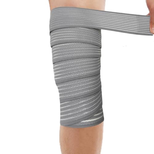 Extra Long Elastic Knee Wrap Compression Bandage Brace Support for Legs, Plantar Fasciitis, Stabilising Ligaments, Joint Pain, Squat, Basketball, Running, Tennis, Soccer, Football, Volleyball (Grey) - color: Grey
