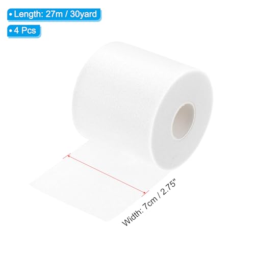 PATIKIL Foam Pre Wrap Athletic Tape 2.75 Inch x 30 Yards, 4 Rolls Non-Adhesive Prewrap Headbands for Hair Soccer Sport Wrists Elbows Knees Ankles, White - color: White