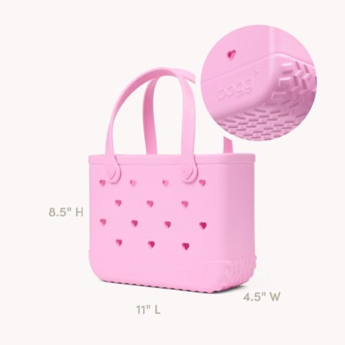 BOGG BAG Bitty Small Tote – 11” x 8.5” x 4.5” – Essential Bags for Beach, Pool, Boat, Sports, Tailgating, Cruise, Travel - color: Pink Taffy Cutout Hearts