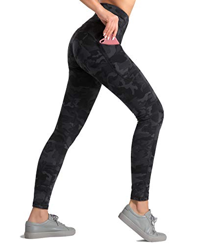 Dragon Fit Women's High Waisted Yoga Leggings 3 Pockets Workout Pants - color: Black&grey Camo, size: Medium