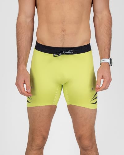 FlipBelt Men's Running Compression Shorts with Built-in Running Belt - color: Elite Neon Lime, size: Medium