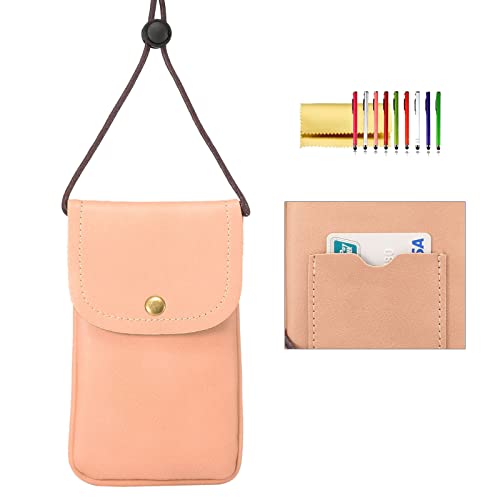 Cell Phone Neck Pouch, PU Leather Carrying Bag with Credit Card Holder Adjustable Strap, Small Travel Purse for iPhone 11 XR XS Max SE 8 7 6 Plus, Galaxy S10 S7 Edge A10 J7, Moto G6 (Pink) - color: 01 Pink