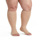 MGANG Plus Size Medical Compression Stockings for Women & Men, Open Toe - color: Knee High Open Toe Beige, size: 6X-Large