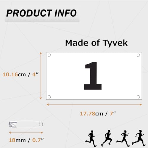 Azarxis Running Bib Competitor Numbers with Safety Pins, Tyvek Tearproof Waterproof 4"x7" / 6"x7.5" for Marathon Races Events - color: #01 [4"x7"] Numbers 001-300
