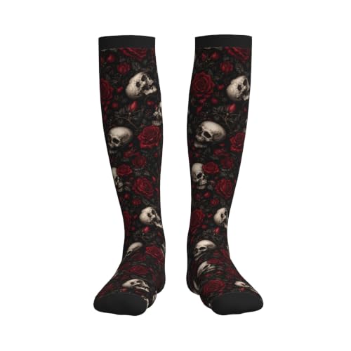 Compression Socks Women and Men 15-20mmHg-Circulation Support Socks for Athletic Running Cycling - color: Skull Rose