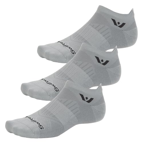 Swiftwick- ASPIRE (3 Pairs) No-Show Running Socks, Cycling Socks, Compression Fit - color: Pewter-circuit, size: Large