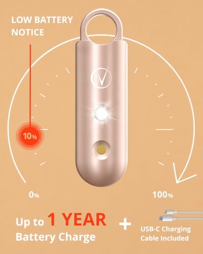 Vantamo Personal Alarm for Self Defense with Low Battery Notice, Strobe Light & Extra Loud 130 dB Double Speakers Safety Keychain Set for Women, Rechargeable Panic Button for Womens Self Defense - color: Metallic Vanilla
