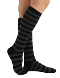Women's Knee High Athletic Socks Casual Stripes Tube Socks Outdoor Sport Socks - color: Black+gray Stripe
